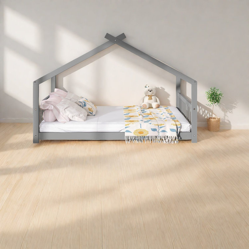 Lit de maison en bois massif durable, pleine grandeur, style maison de jeu contemporaine