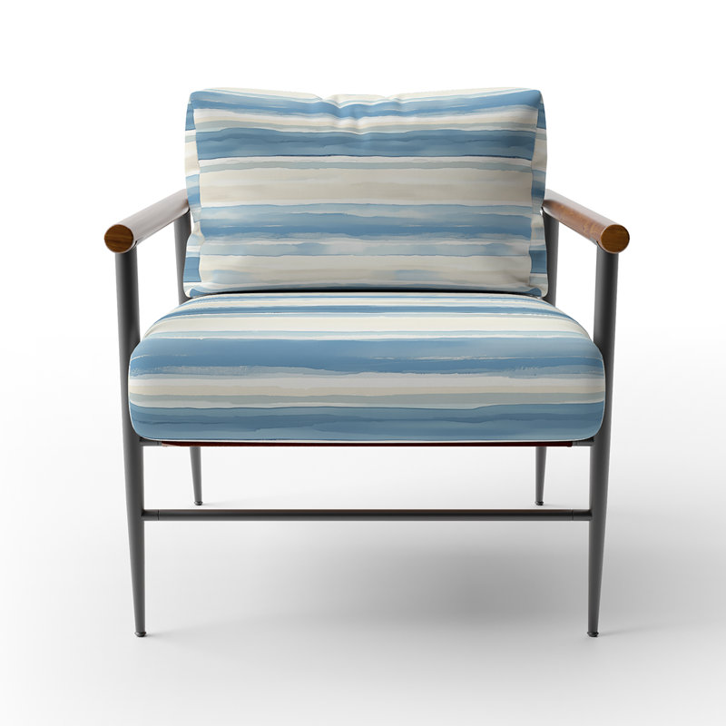 Chaise rembourrée Modern - Fauteuil Calm Horizon Blue, Bras ronds bruns