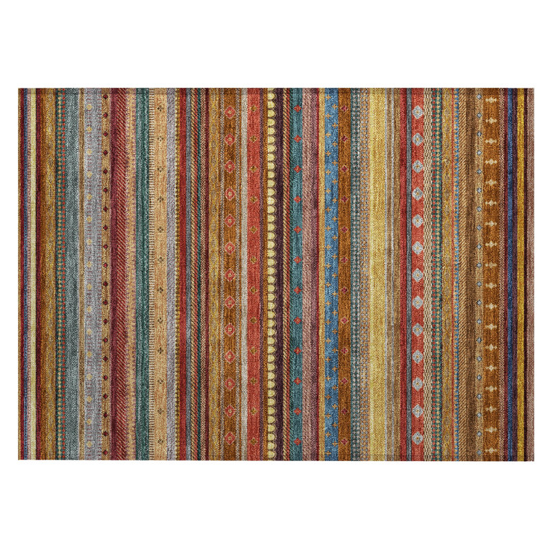 Machine Washable Indoor/Outdoor Husby ACN2218 Striped Rug, Rectangle 1'8" x 2'6"