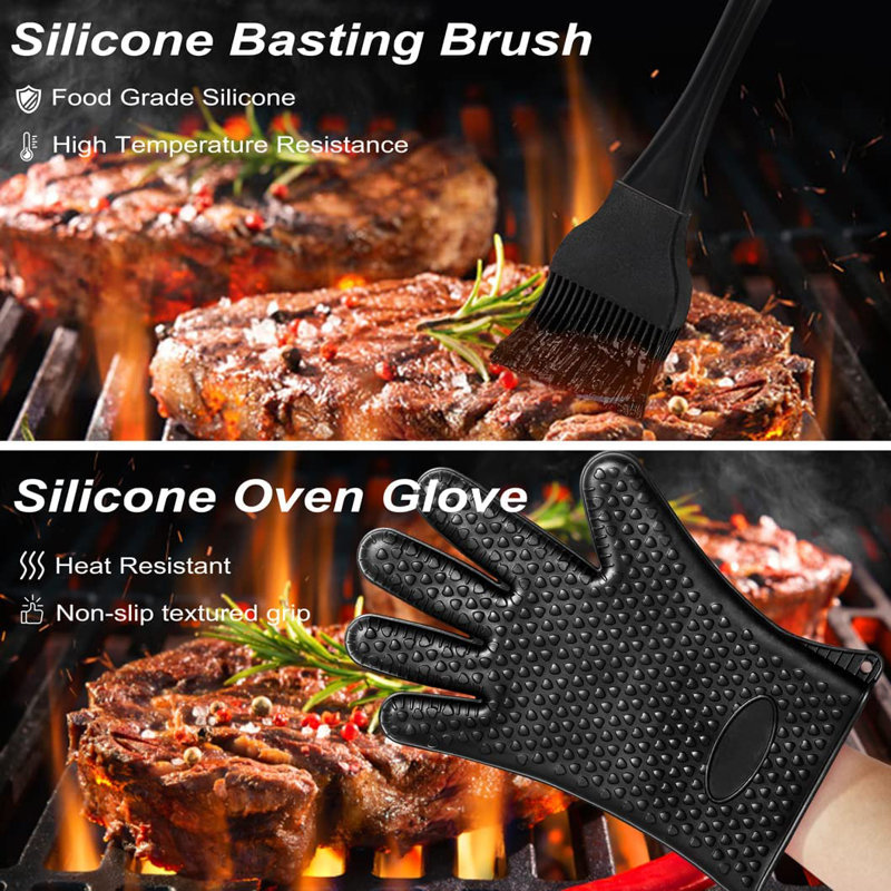 Stainless Steel Dishwasher Safe Grilling Tool Set, Black