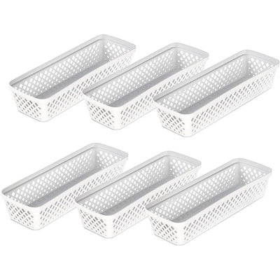 Glad Plastic Storage Basket Set - Multipurpose Drawer Trays, Kitchen Pantry Containers, And Bathroom Bins - 6 Pack Narrow Organizers, White