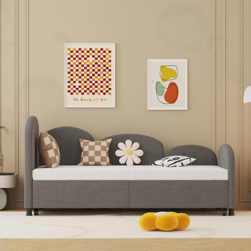 Twin Size Velvet Upholstered Daybed with Trundle