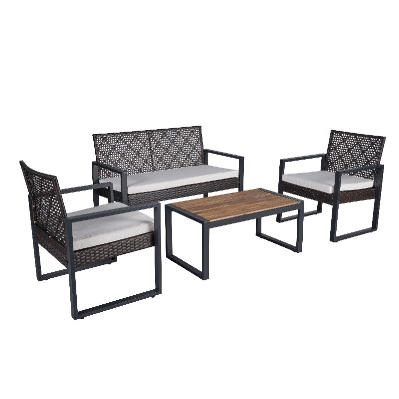 Versatile 4-Piece Patio Furniture Set Outdoor Balcony Porch Garden Backyard Lawn Furniture Acacia Wo