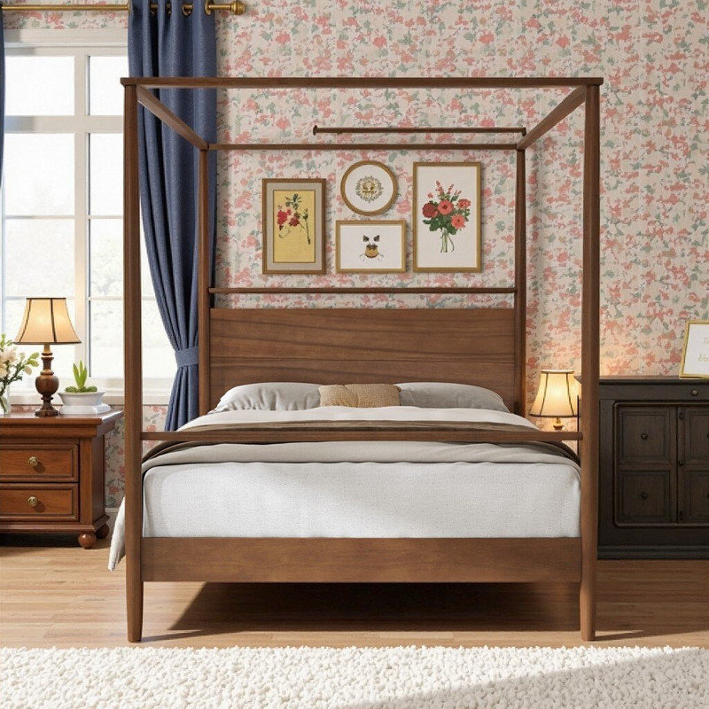 Dormal King Size Solid Wood and MDF Canopy Bed Frame, Four Poster Platform Bed with Underbed Storage