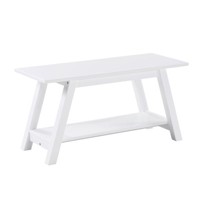 Solid Wood Bench With Shelf In White - 14D X 35.95W 18.07H Bedroom And Entryway Enhancement Storage Functional For Interior