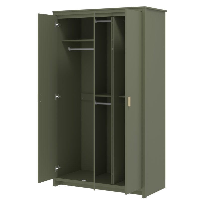Brayden Studio 3 Door Wardrobe with Mirror, Kale Green