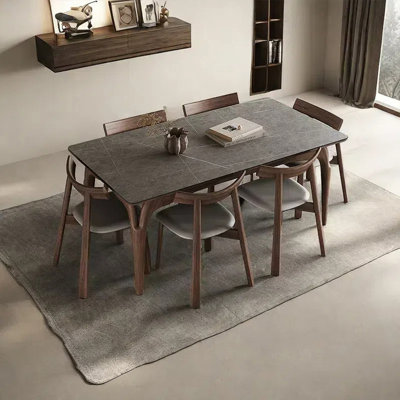 Matte rock plate dining table and chair set