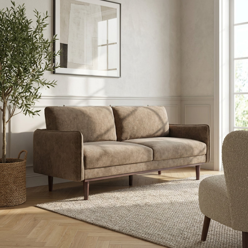 Canapé moderne avec causeuse spacieuse et coussins moelleux, Chenille - Brun