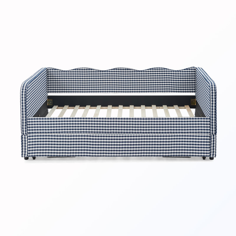 Full‑Size Upholstered Daybed With Pull‑Out Trundle & Side Pockets, Dark Blue, Full/Double
