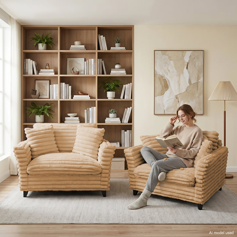 Fauteuil d'appoint surdimensionné à assise profonde avec coussins pour salon (ensemble de 2), Camel