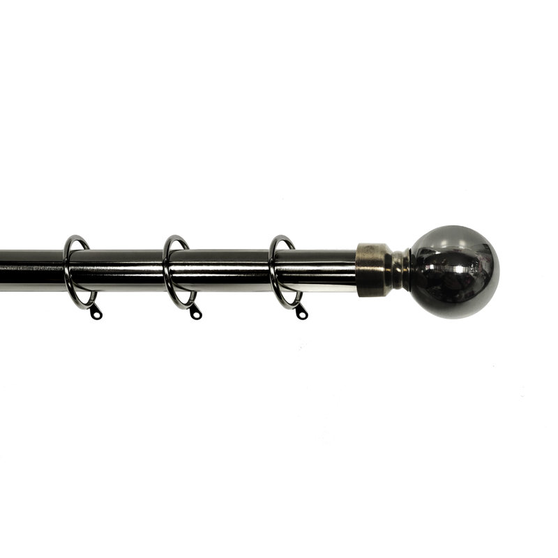 Devault Adjustable 28cm Single Curtain Pole, 6cm H x 340cm W x 10cm D, Black Nickel