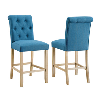 Tabourets à hauteur de comptoir 2, dossier capitonné bleu, siège rembourré, bois massif, coin cuisine, l 18,5 po x P 25,5 po, H 42,5 po et sièges parfaits pour les repas
