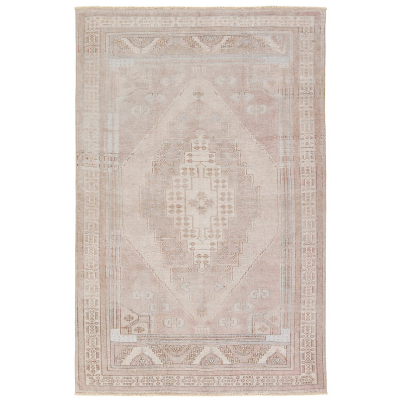 Vibe by Bungalow Rose Afshari Medallion Machine Washable Mauve/Light Blue Area Rug, Rectangle 7'6" x 9'10"
