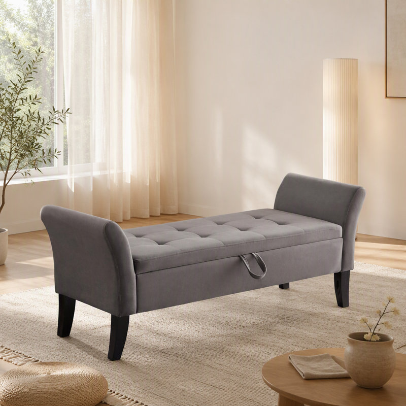 Banc de lit 51,5 po avec rangement en velours gris, Gris, Gris