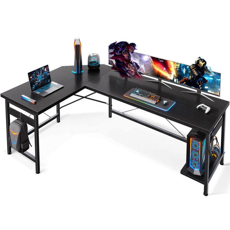 Bureau d'ordinateur en L 66 po, Noir, noir, noir, noir
