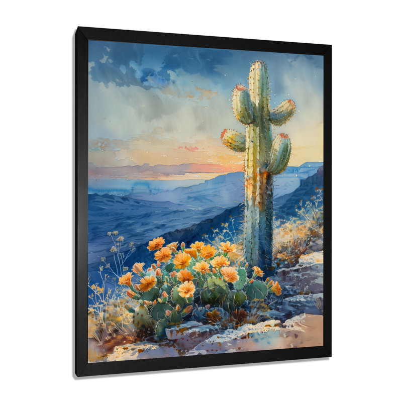 Cactus vert, vert, désert, merveille, H 20 po x l 12 po x P 1 po, Toile encadrée noire simple