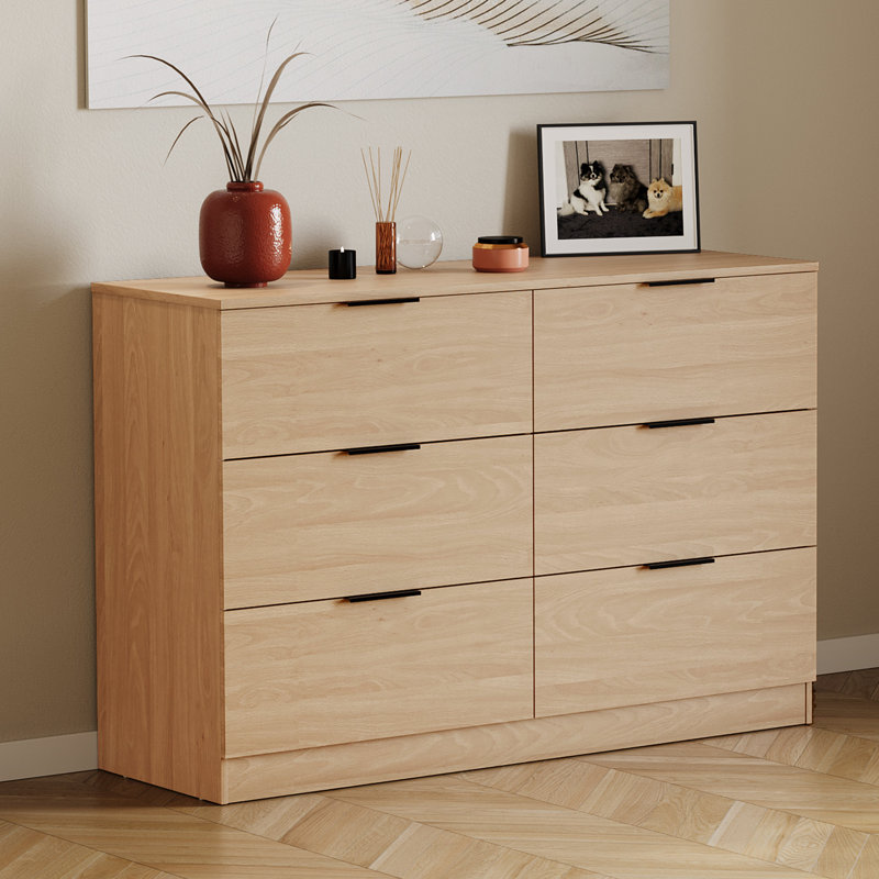 Tanishi 6 Drawer Chest Of Drawers Modern Storage Solution For Bedroom Nursery Home Office Living Room, Pine