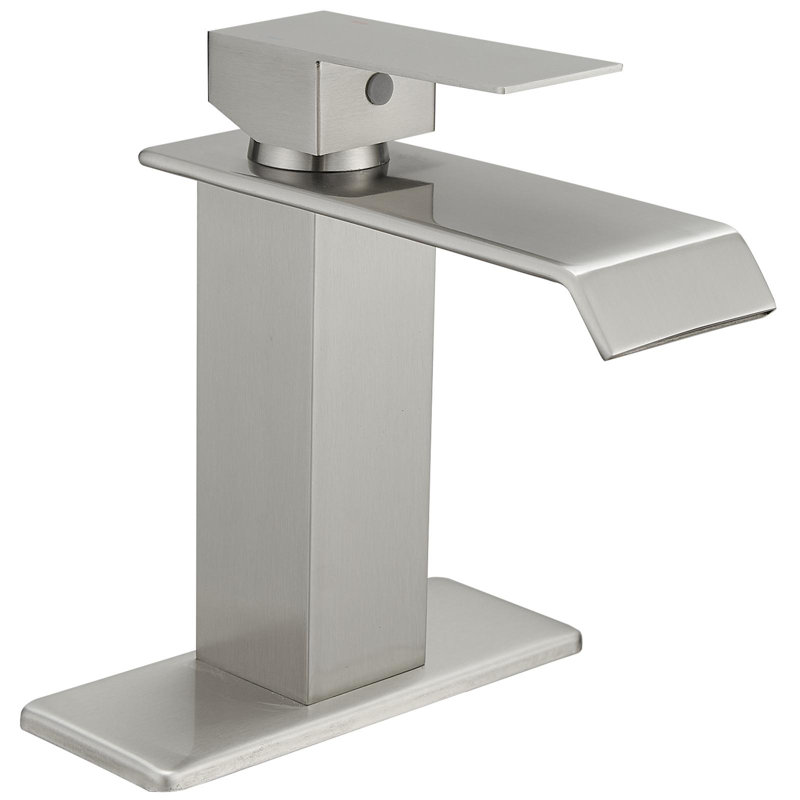Single Hole Single-Handle Bathroom Sink Faucet With Deck Plate Pop Up Drain With Overflow, Brushed Nickel