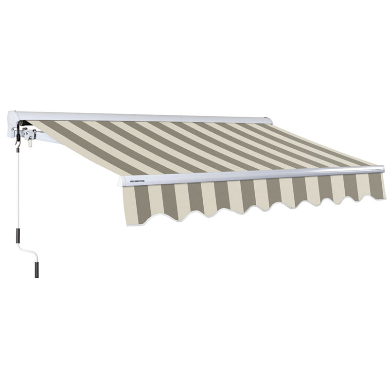 Advaning 10'x8' Manual Patio Retractable Awning, 10.5' H x 9.8' W x 8.2' D, Driftwood & Alabaster Stripes