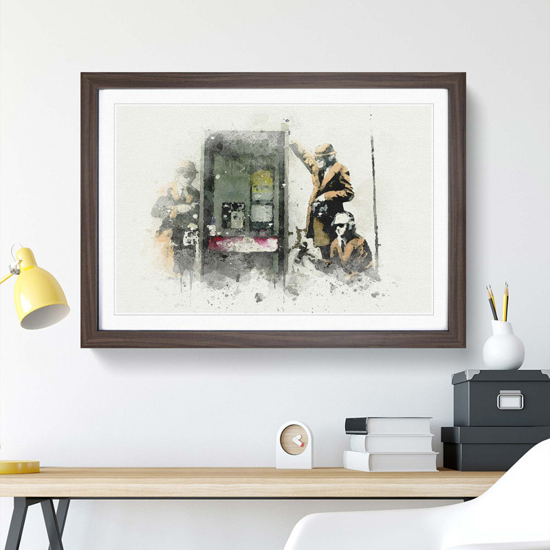 GCHQ Government Spies by Banksy - Picture Frame Painting Print, 48cm H x 65cm W x 2cm D, Walnut Framed