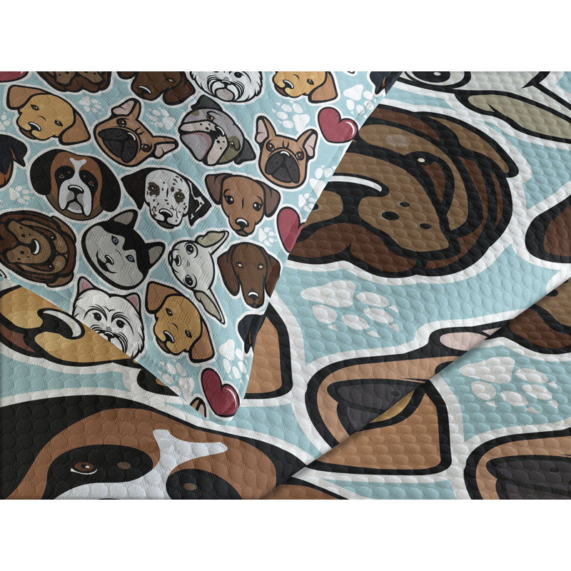 King Size Multicolor Quilted Dog Lover Bedspread Set