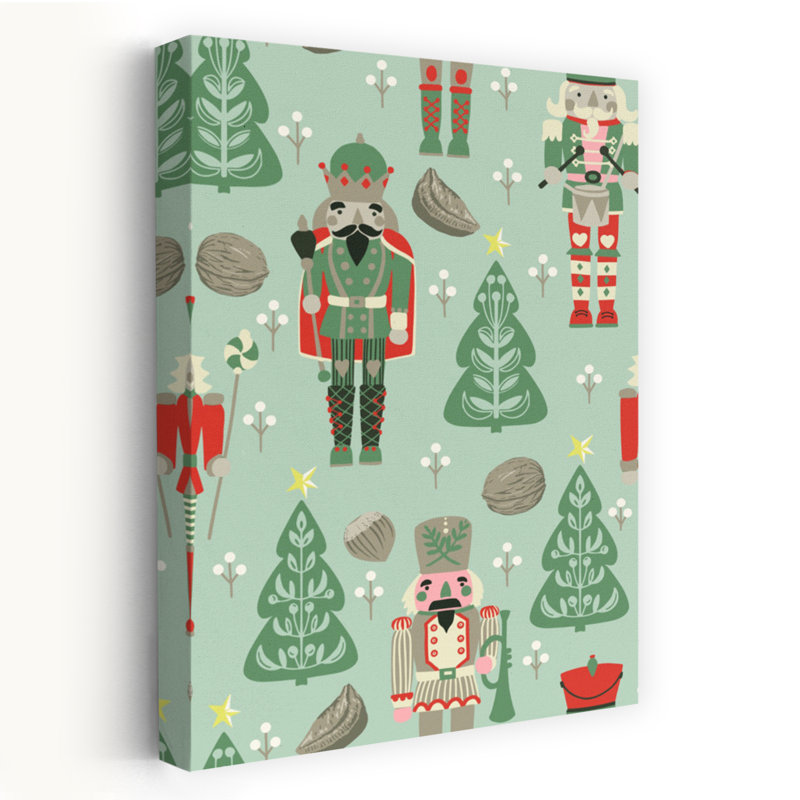 Festive Nutcracker Pattern Classic Playful Traditional Winter Landscape Wall Art Print 1 Piece Wrapped Canvas Wall Art