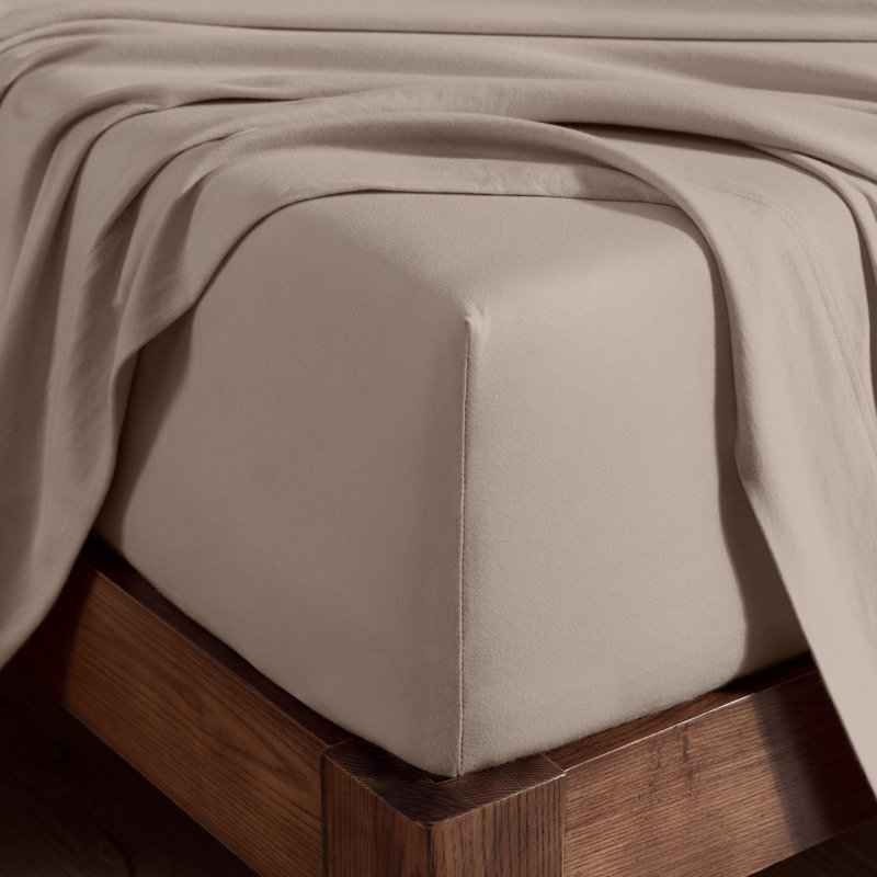 Organic 100% Cotton Jersey Knit Fitted Sheet, Queen Fitted Sheet, Taupe 