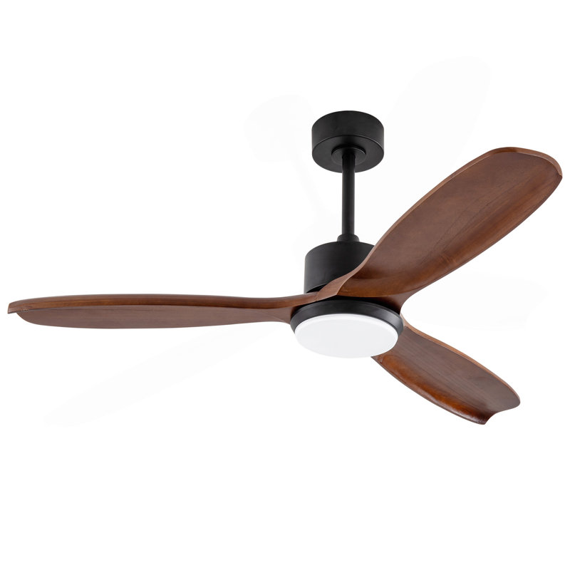 52" Wood Ceiling Fan With Lights Remote Control,Quiet DC Motor 3 Blade Ceiling Fans For Patio Living Room, Bedroom, Office,Indoor Outdoor(Black+Dark Walnut)
