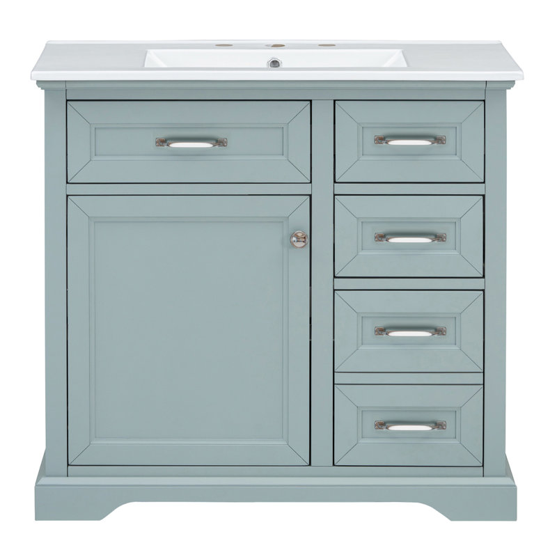 Meuble-lavabo moderne de 36 pouces avec lavabo sous-comptoir en céramique, quincaillerie en métal rouille à fermeture en douceur, 2 tiroirs basculants, tablette de rangement coulissante pour serviettes et articles de toilette 36