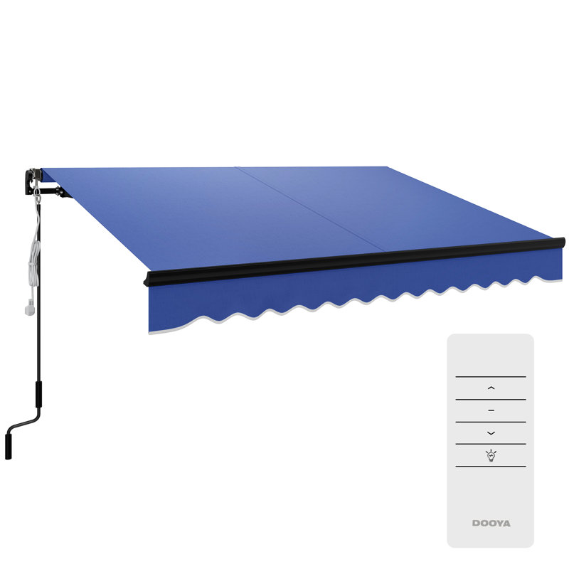 Brayden Studio Polyester Cover Motorised Retractable Sunshade Awning, Blue, 150cm H x 295cm W x 245cm D