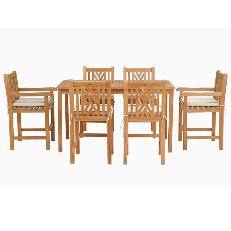 6 - Person Teak Wood Patio Dining Set with Rectangular Table , Cushions Included