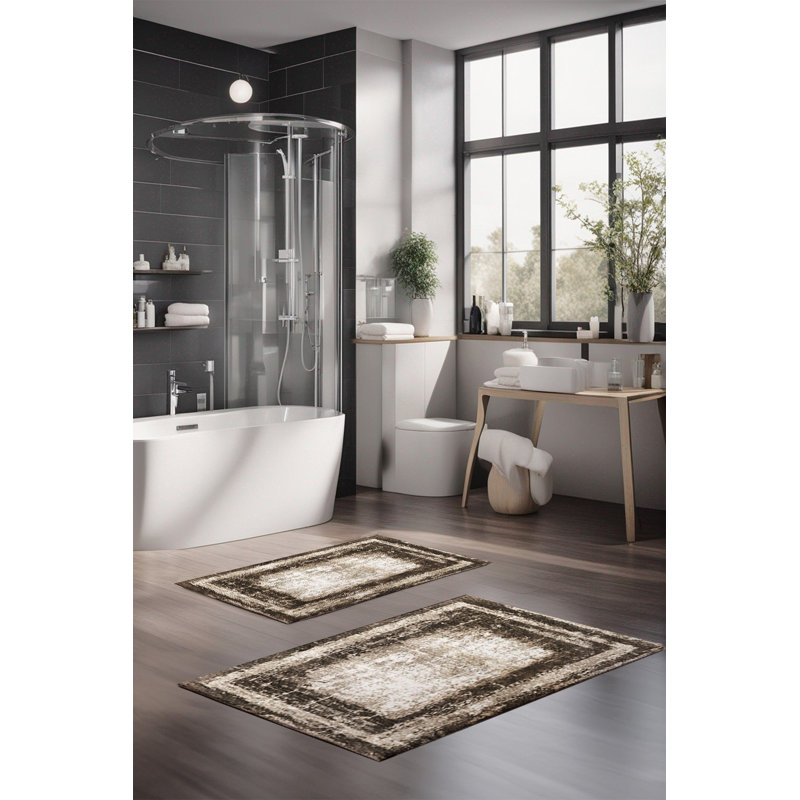 Ensemble de tapis de bain Eakly (2 pièces), Beige/noir