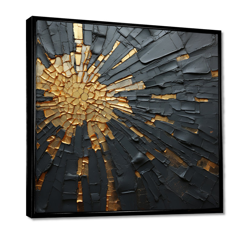 Noir et or abstrait méditation II - peinture abstraite, art mural, 44" H x 44" W, Reproduction avec cadre flottant, Black