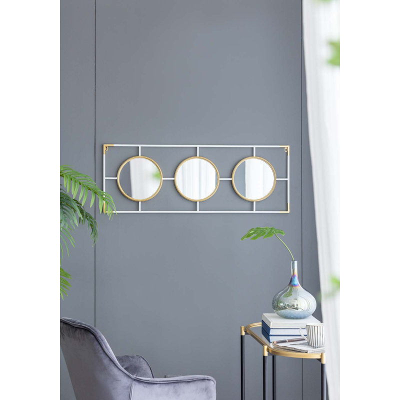 Cadre doré et blanc 15,5 x 43,5 po avec miroir