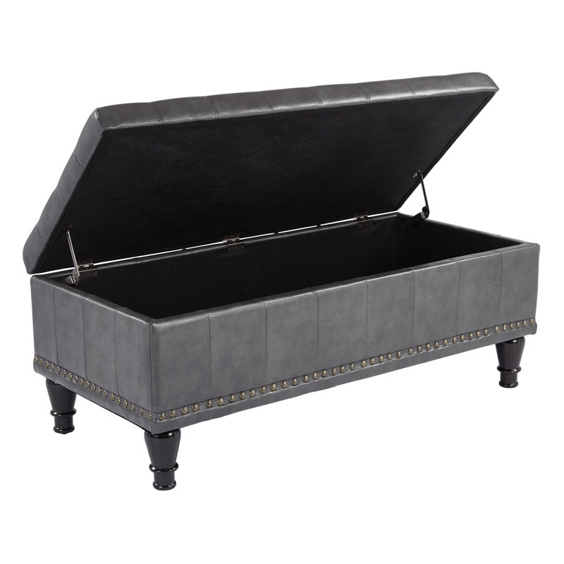 Baylie Faux Leather Ottoman, Pewter Faux leather