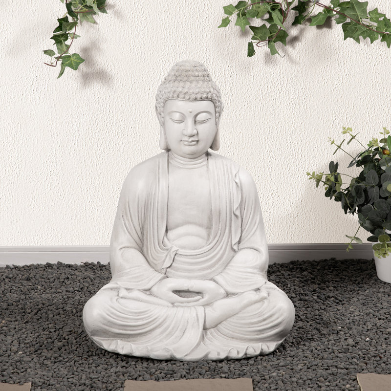 22.75"H MGO White Meditating Buddha Statue