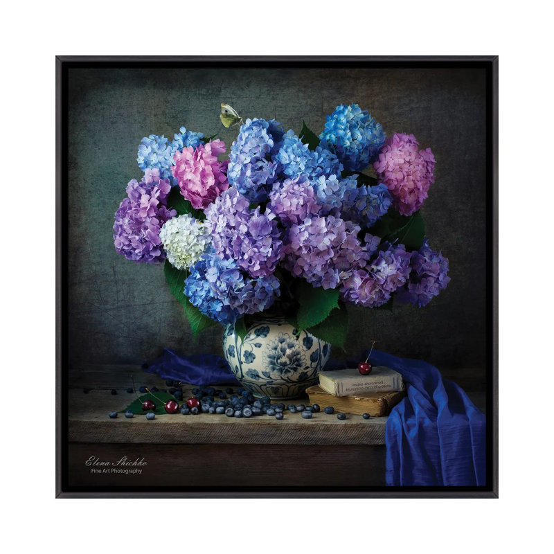 Hydrangea - reproduction d'art murale - toile encadrée, Noir patiné, H 26 po x l 26 po