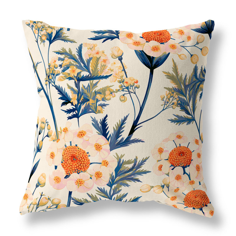 Coussin Millefolium, H 20 po x l 20 po, Bleu/orange