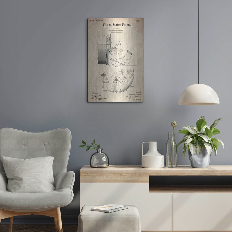 «Drum and Cymbal Blueprint Brevet Parchment», art mural en métal, H 24 po x l 16 po