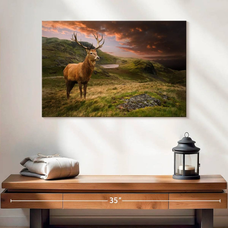 Crowle Deer au coucher du soleil, H 16 po x l 24 po