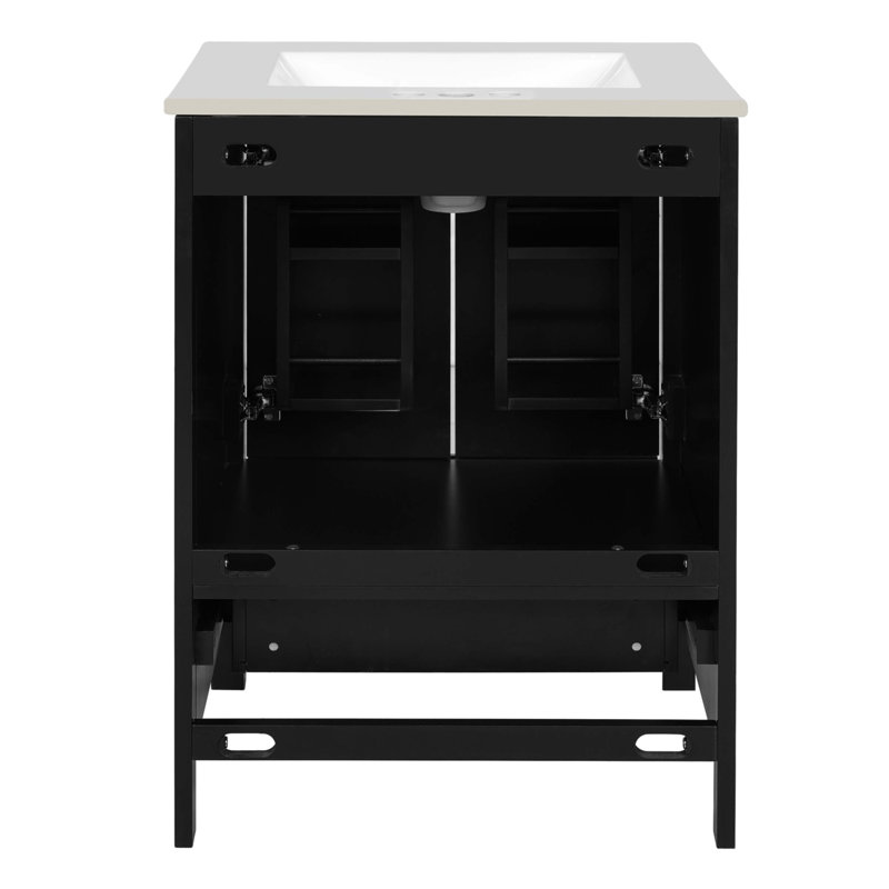 Meuble-lavabo 48 po avec lavabo encastré intégré, Noir