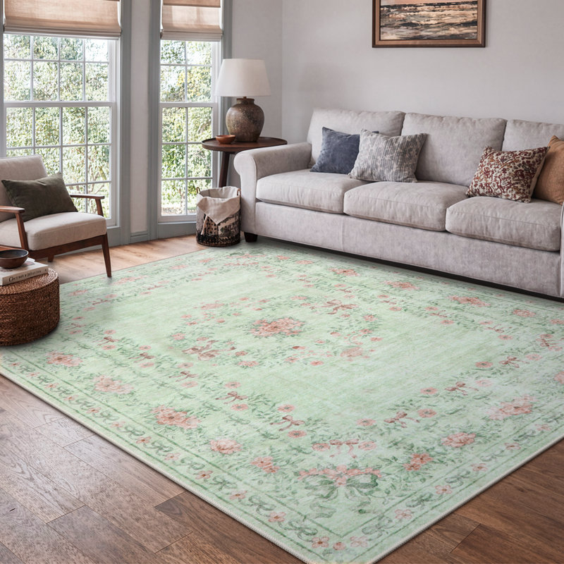 Tapis lavable à motif floral pour chambre d'enfant Kaldi, Rectangulaire 8 pi x 10 pi