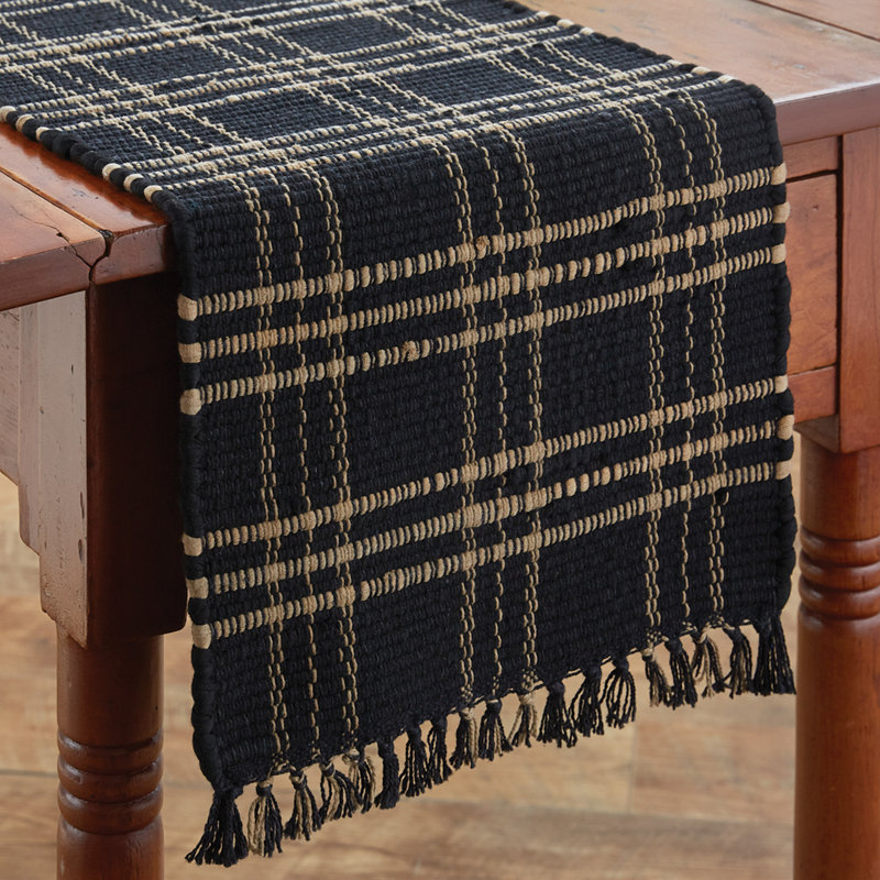Analeesa Rectangular Plaid Table Runner, 36" x 13", Black