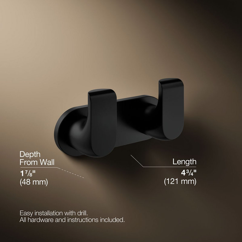 Avid Double Robe Hook, Matte Black