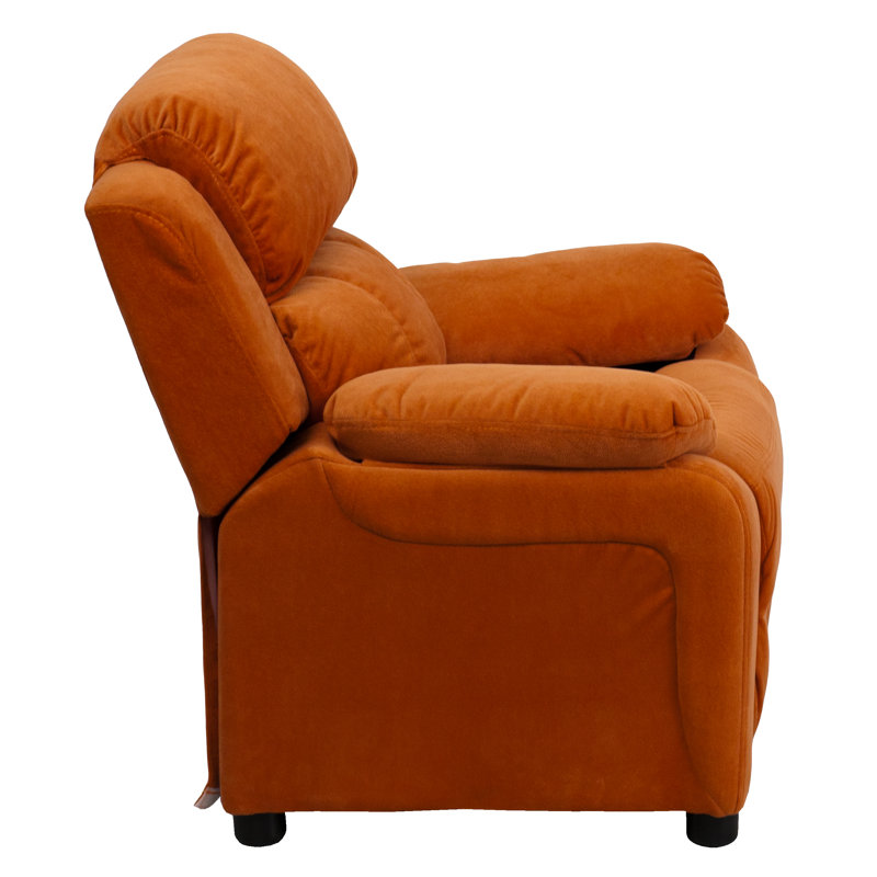 Degnan Deluxe Padded Contemporary Kids Recliner with Storage Arms, Orange Microfiber/Microsuede