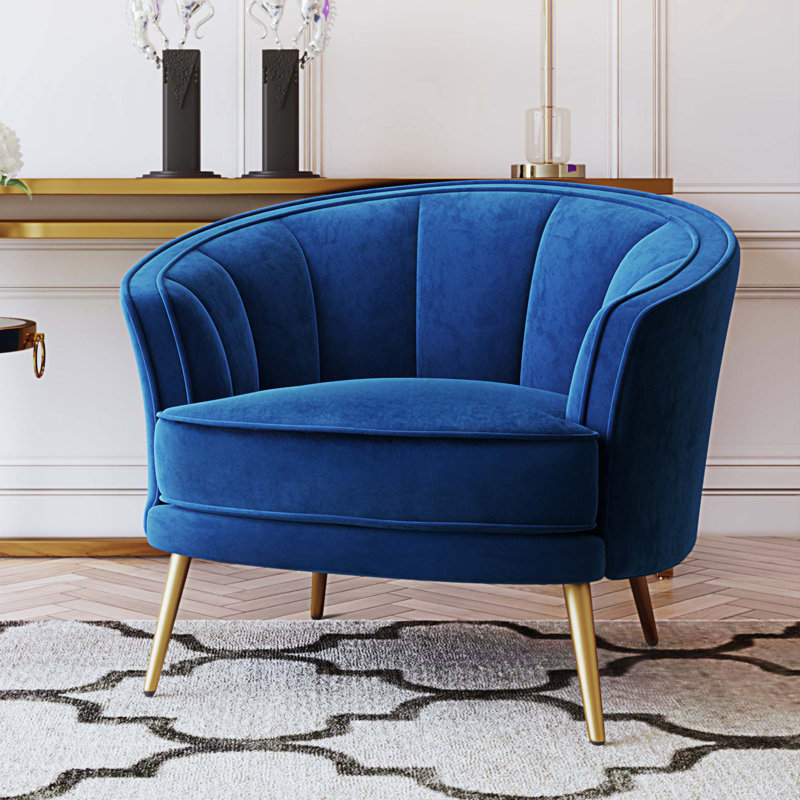 Fauteuil demi-tonneau Genji, Velours bleu
