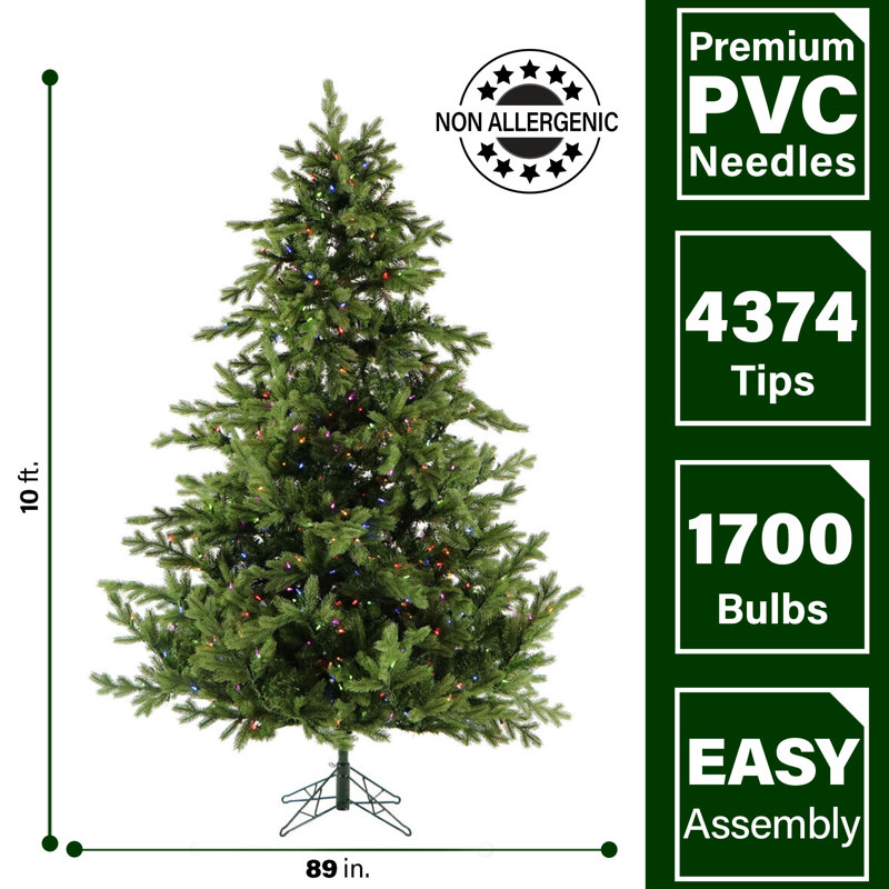 10-Ft Green Pine Christmas Tree with Warm White LED Lights