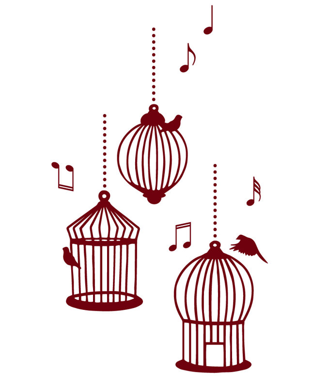 Décalcomanie murale cages d’oiseaux de chanson, Bourgogne, H 37 po x l 22 po x P 0,01 po