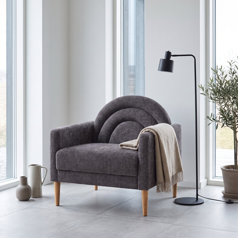 Modern Accent Chair with Rainbow-Inspired Backrest, Grey Linen, Grey