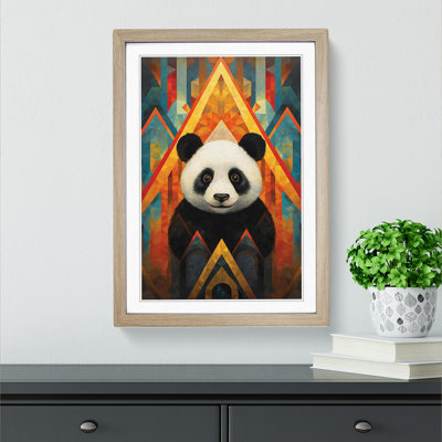 Panda Art Deco No.2 - Single Picture Frame Print on Wood